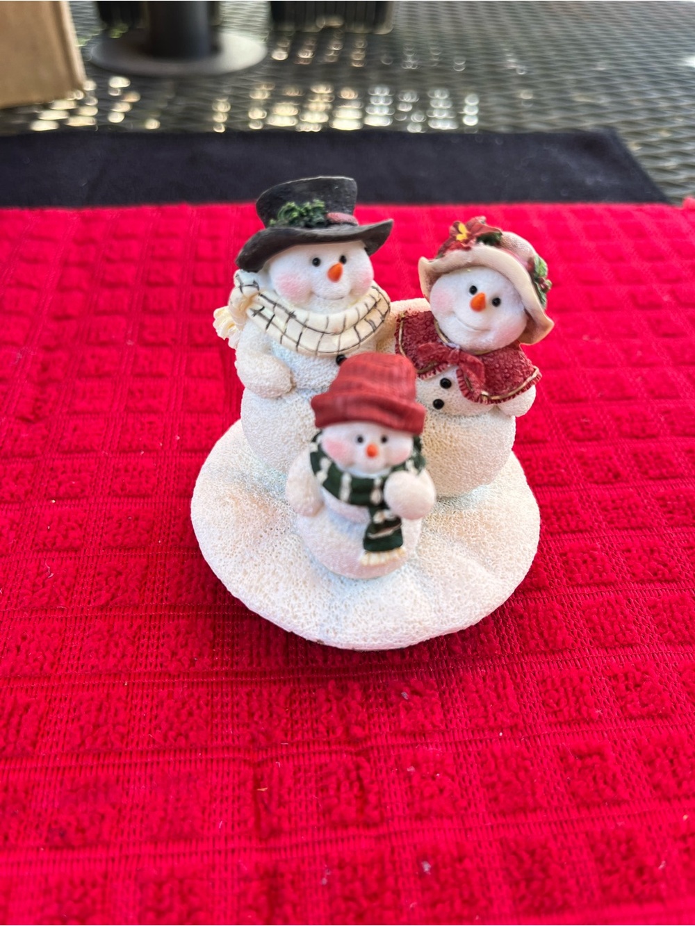 Festive Family Snowman Figurine - Red Accents
